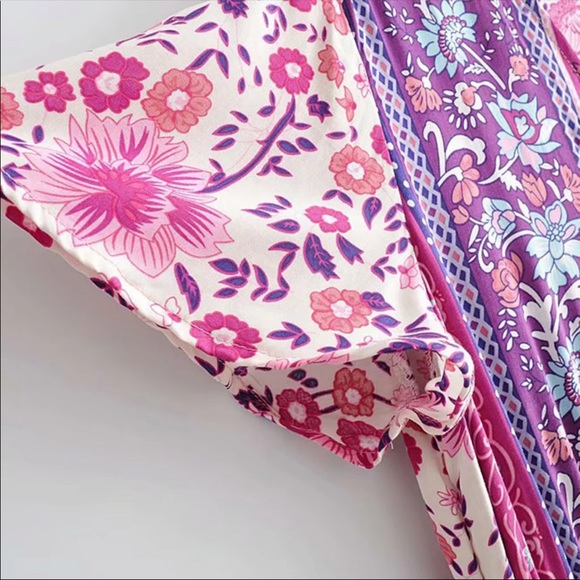 Girly Pink Boho Floral Gypsy Print Maxi Dress - Picture 9 of 11